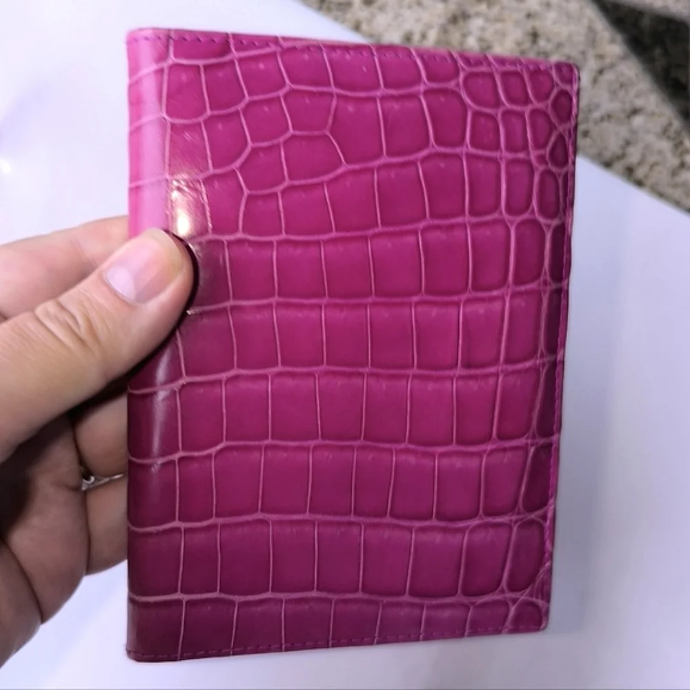TIFFANY Fuchsia Genuine Crocodile Passport Cover And Card Holder